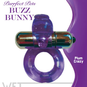 Purrfect Pets Vibrating Cock Ring Bunny Purple. Safe for all skin types. Made using phthalate free