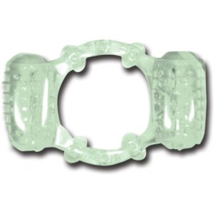 The Humm Double Dinger Dual Vibrating Ring Glow-in-the-Dark. 2 motors for twice the fun. Prolongs erections for him. Orgasmic stimulation for her. Portable vibrating cock ring that can fit any size penis because of its super stretch material. Twice the hu