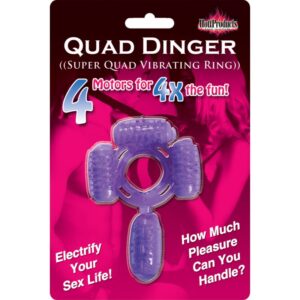 Humm Dinger Super Quad Magenta Vibrating Cock Ring from Hott Products. 40+ minutes of new and improved powerful vibrating action for his and her pleasure. New and improved sensuous stretchy Silicone material with raised pleasure nubbies for extra sensatio