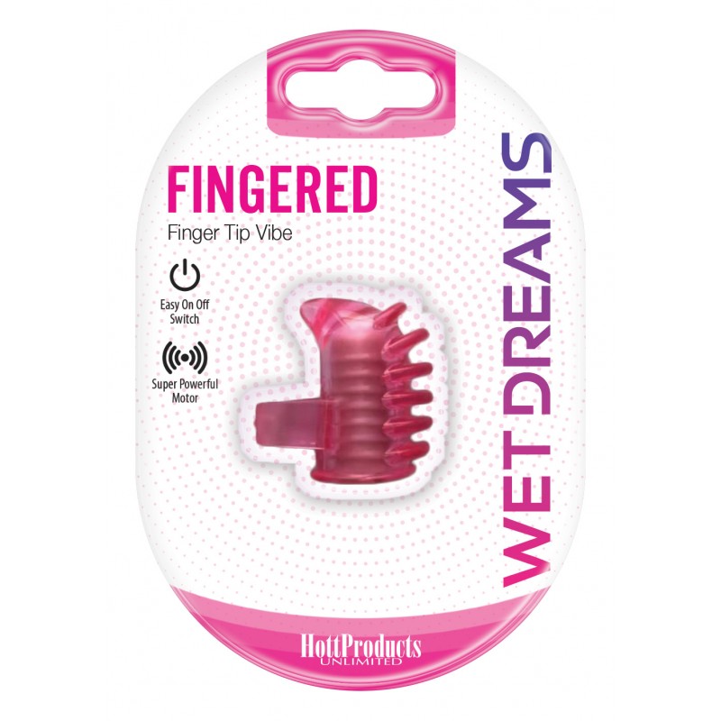 Wet Dreams Fingered Finger Pleasure Vibe from Hott Products Unlimited. Finger Tip Vibe with Turbo Motor. Features: Sure Grip Finger Tip Ring for easy play for vaginal