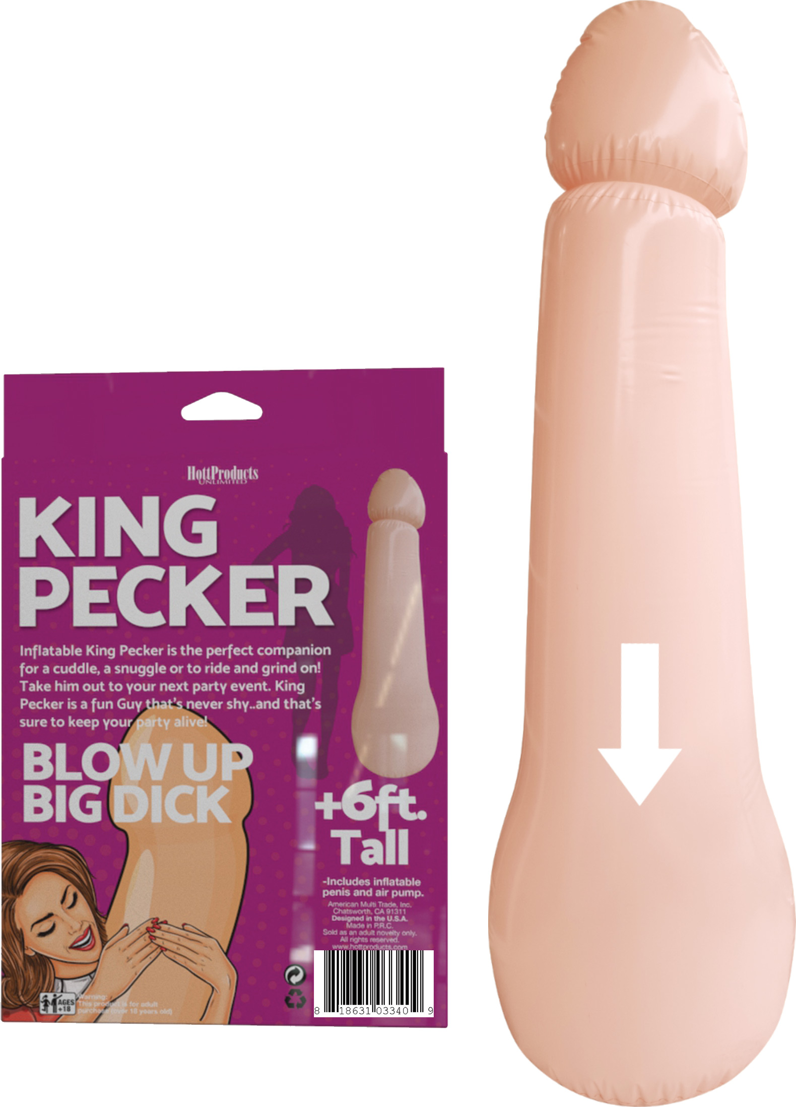 King Pecker 6 Feet Giant Inflatable Penis from Hott Products Unlimited. Inflatable King Pecker is the perfect companion for a cuddle