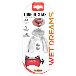 Wet Dreams Tongue Star Tongue Vibe Clear Vibrating Tongue with Motor from Hott Products Unlimited. Pleasure tongue vibrator. Intense stimulation motor. Liquor flavored lubricant pillow pack Mai Tai included. Now you can be a Star when it comes to Oral Ple