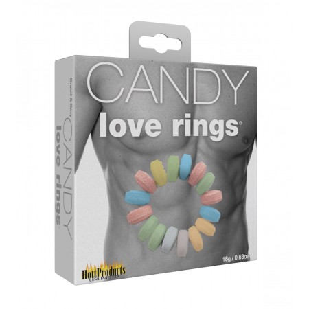 Candy Cock Ring from Hott Products Unlimited. One size fits all. Multi-flavored candy. Servings per package 2. Calories 37. Calories from fat 0. Based on a 2000 calorie diet. Please note candy cock ring is edible