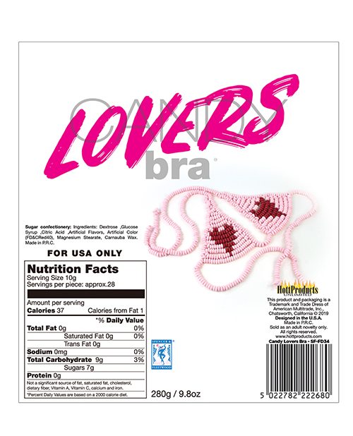 Lovers Candy Bra from Hott Products Unlimited. Candy G-String Bra for Lovers! Heart shape design and tasty treat. Features: edibles