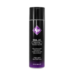 ID Silk Personal Lubricant Silicone and Water Hybrid Blend. Natural Feel. Enjoy the ease of a water based lube with the slickness of a Silicone lube with ID Silk! Slippery and smooth