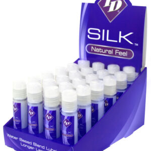 ID Silk Personal Lubricant Silicone and Water Blend 24 piece display. Natural Feel. Enjoy the ease of a Water Based Lubricants with the slickness of a Silicone Lubricants with ID Silk! Slippery and smooth