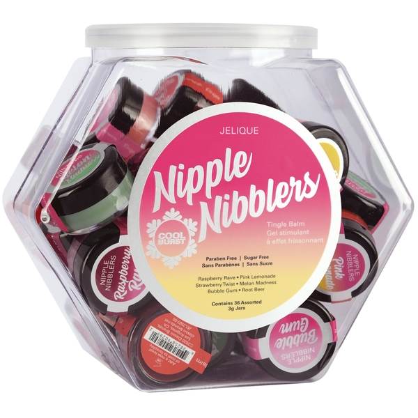 Nipple Nibblers Tingle Balm Mini Retail Display Bowl with 36 count in assorted flavors from Classic Erotica. Tasty pleasure for foreplay delight! Add a new level of cool to foreplay with Nipple Nibblers tingle balm. The kissable formula provides a tasty a