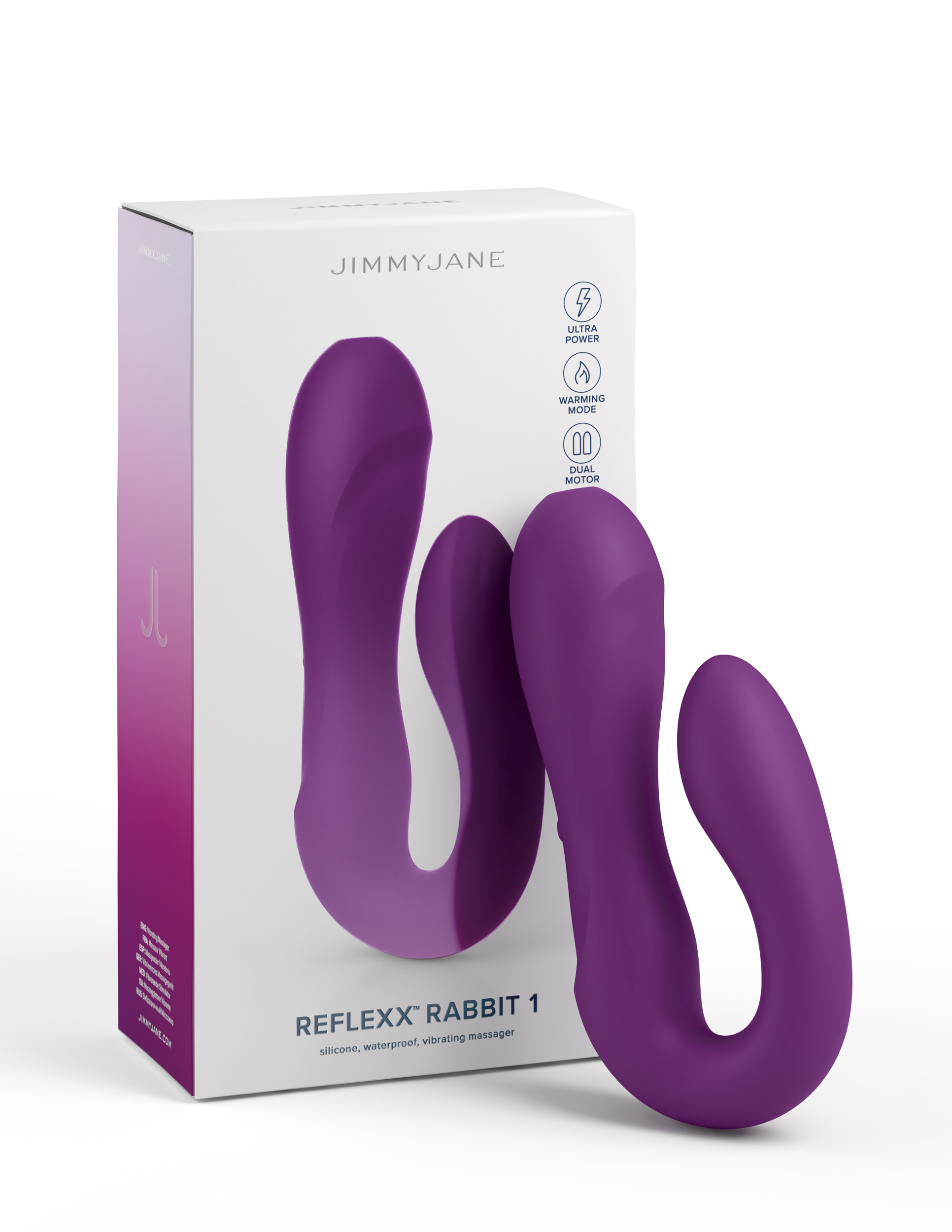 JimmyJane Reflexx Rabbit 1 Vibrator from Pipedream Products. The unique u-shape design of the vibrator is more than just for looks it hugs your pelvic region to deliver the perfect amount of pressure. Both your G-Spot and Clitoris will be simultaneously