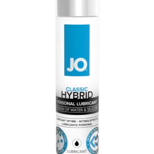 JO Hybrid Lubricant 1 ounce bottle. New! JO Hybrid the finest quality Silicone ingredients merged with our JO H20 water based lubricant. JO Hybrid is a silky smooth personal lubricant formulated with the finest quality Silicone ingredients and merged with