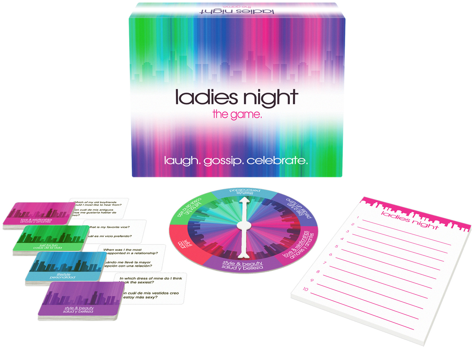 Ladies Night the Game from Kheper Games. Laugh. Gossip. Celebrate. Learn about your friends through four categories of intimate and interesting questions. Sample questions include: Which of my old boyfriends would I most like to hear from? What is my favo