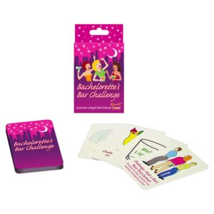 Bachelorette Bar Challenge Girls Last Night Out card game from Kheper Games. Give her a night she will forget X out remember. The bachelorette is assigned many challenges