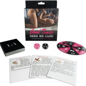 Good Times Here We Cum! from Kheper Games. The foreplay game that leads to intense orgasms! You and your lover engage in foreplay that leads to selecting an Intense Orgasm card to act out. Spinning the foreplay wheel and carrying out actions leads to earn