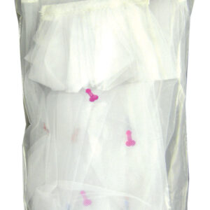 Naughty Veil is a white mesh traditional style veil with tiny peckers on the back. Before she walks down the aisle