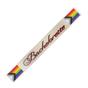 Progress Bachelorette Sash from Kheper Games. With the Progress Bachelorette Sash show your pride and inclusiveness with these vibrant sashes that incorporate our licensed progress flag