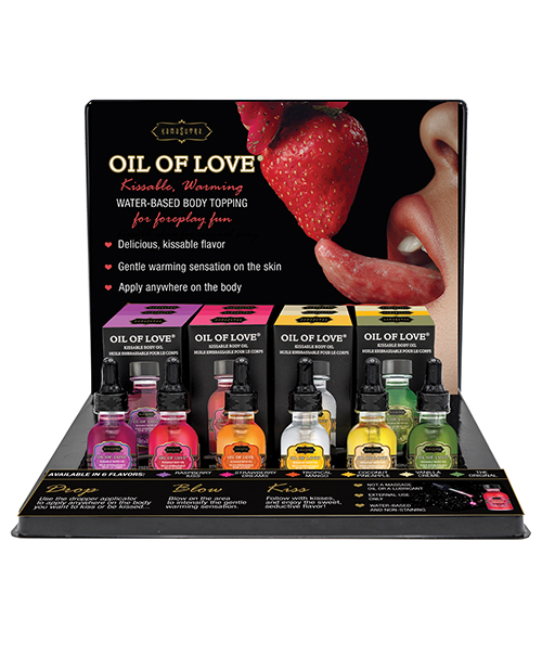 Kama Sutra Oil Of Love Display with Product. Invite the Lips with Kama Sutraâs Kissable Foreplay Products. Our collection of foreplay products are designed to bring couples closer by encouraging sensory exploration with delicious