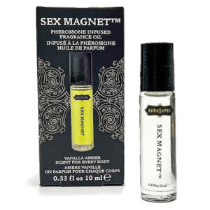 Sex Magnet Pheromone Roll On Vanilla Amber 10ml e or approximately .33 fluid ounce from Kama Sutra Company. Features: Pheromones for every body. This roll on pheromone fragrance oil adjusts to your body's chemistry to create a one of a kind scent that is