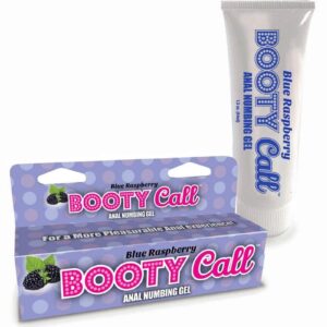 Booty Call Blue Raspberry 1.5 ounces from Little Genie. For a More Pleasurable Anal Experience! Booty Call is a cool blue raspberry flavored anal numbing gel. The formulation relaxes the muscles and numbs the nerves for greater comfort during anal play. S