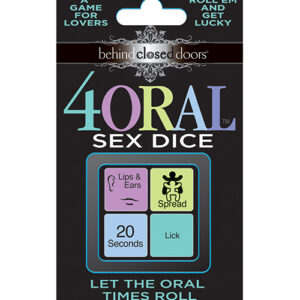 Behind Closed Doors 4 Oral Sex Dice from Little Genie Productions. A game for lovers. Roll them and get lucky. Let the oral timed roll. 4 Oral Sex Dice is an exciting way to spice up your sex life! These dice help experience fun oral foreplay in positions
