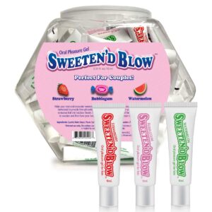 Sweeten'd Blow Fishbowl Display 66 Pillow Packs 3 Flavors from Little Genie. Perfect for couples! Sweeten'd Blow Oral Pleasure For Him. Specially Formulated for Him! Make your next oral encounter sweeter with Sweeten'd Blow. Simply rub some of the flavor