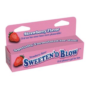 Sweeten'd Blow Strawberry Oral Pleasure For Him. Perfect for couples. Specially Formulated for Him! Make your next oral encounter sweeter with Sweeten'd Blow. Simply rub some of the flavored gel on your lover's private areas or any area that you wish to s