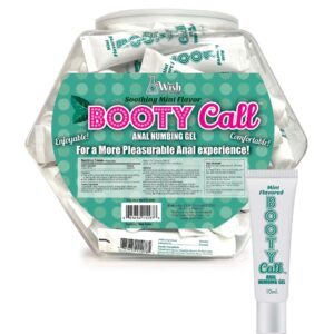 Booty Call Fishbowl 65 Pillow Packs Mint Flavored Anal Numbing Gel 10ml e or approximately .338 ounce. New Mint Flavored Booty Call anal numbing gel take the worry out of anal play. Apply before anal sex for a more pleasurable anal experience. Booty Call