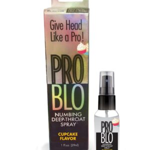 Problo Numbing Deep Throat Spray Cupcake 1 fluid ounce Bottle from Little Genie. Blow your manâs mind with the best oral sex of his life! Just a squirt or two of this numbing spray will allow you to give your best blow job by desensitizing your gag refl