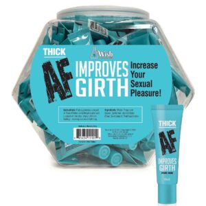 Thick AF Fishbowl 65 Pack Girth Cream for Him 10ml e or approximately .338 ounce. Thick AF increase your sexual power. Increase girth for him. Instructions: rub a generous amount of Thick AF lotion on to your penis and wait a couple of minutes. Enjoy a th