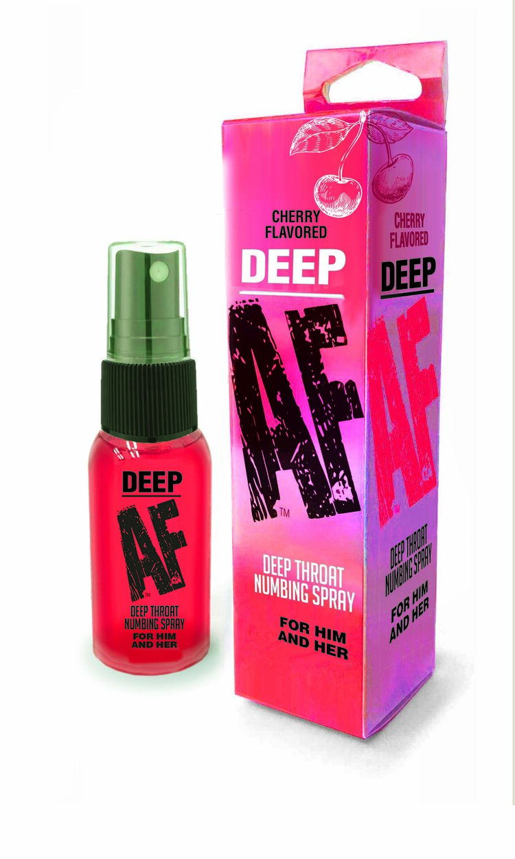 Deep AF Numbing Throat Spray Cherry from Little Genie Productions. Deep AF is specially formulated to gently numb the throat and alleviate the gag reflex often associated with oral sex. Deep AF Deep Throat Numbing Spray was created with the intention of c