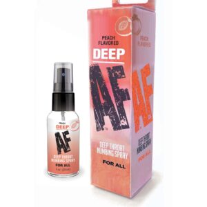 Deep AF Numbing Throat 1 fluid ounce Spray Peach from Little Genie Productions. Deep AF is specially formulated to gently numb the throat and alleviate the gag reflex often associated with oral sex. Deep AF Deep Throat Numbing Spray was created with the i