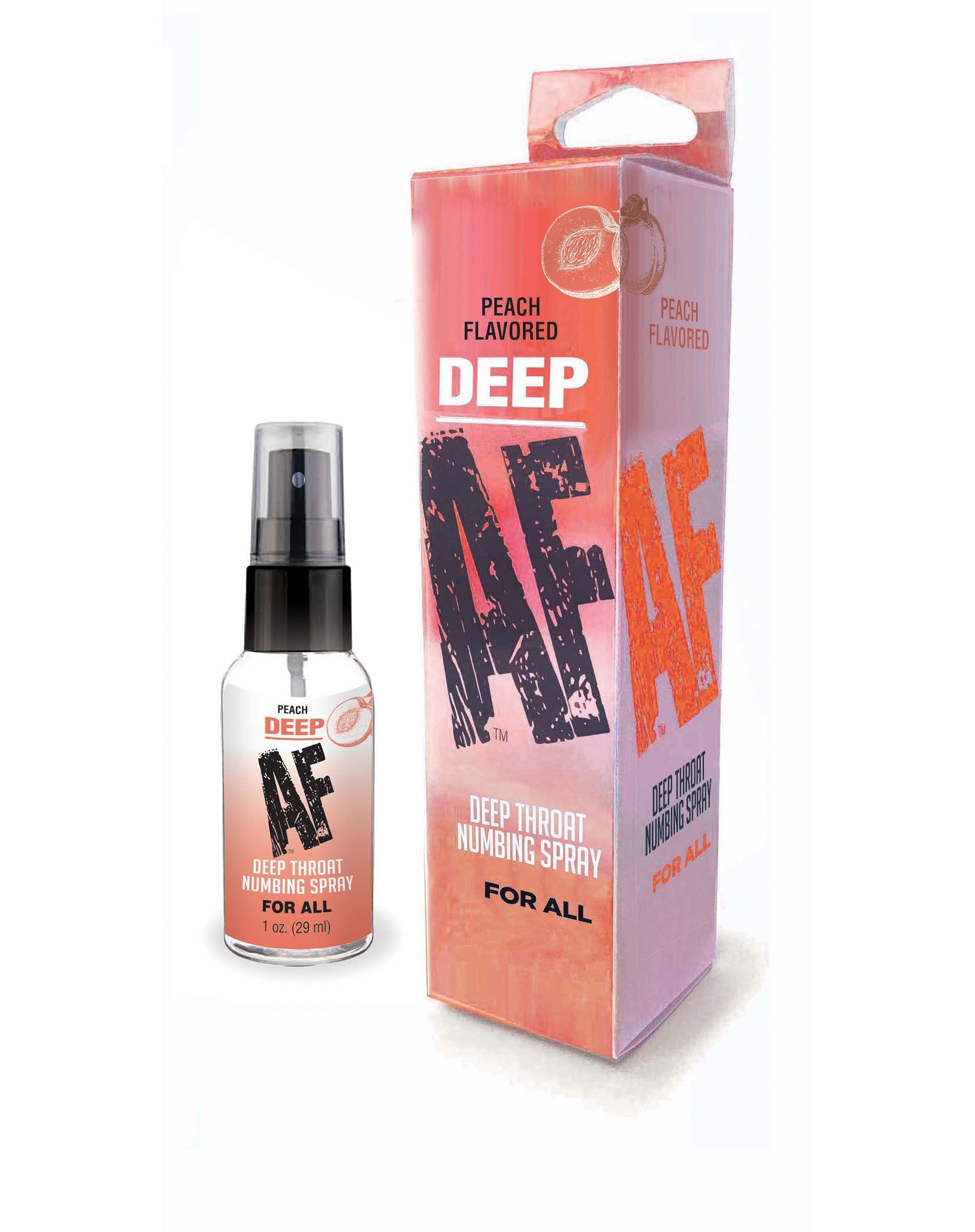 Deep AF Numbing Throat 1 fluid ounce Spray Peach from Little Genie Productions. Deep AF is specially formulated to gently numb the throat and alleviate the gag reflex often associated with oral sex. Deep AF Deep Throat Numbing Spray was created with the i
