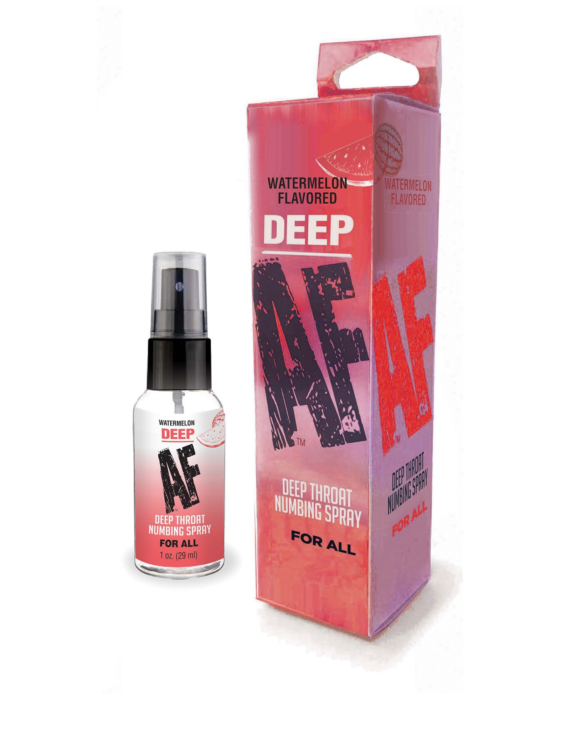 Deep AF Numbing Throat 1 fluid ounce Spray Watermelon from Little Genie Productions. For all. Deep AF is specially formulated to gently numb the throat and alleviate the gag reflex often associated with oral sex. Deep AF Deep Throat Numbing Spray was crea