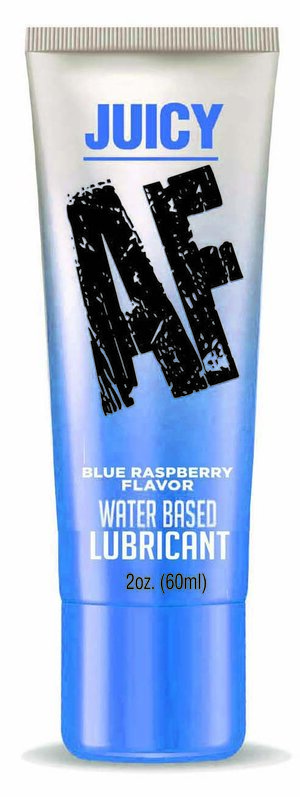 Juicy AF Lube Blue Raspberry 2 fluid ounces from Little Genie. Juicy AF will make your intimate encounters more luscious. This water based lubricant effortlessly enhances the pleasures of intimacy. Make sex better with a little Juicy AF lubricant. Directi