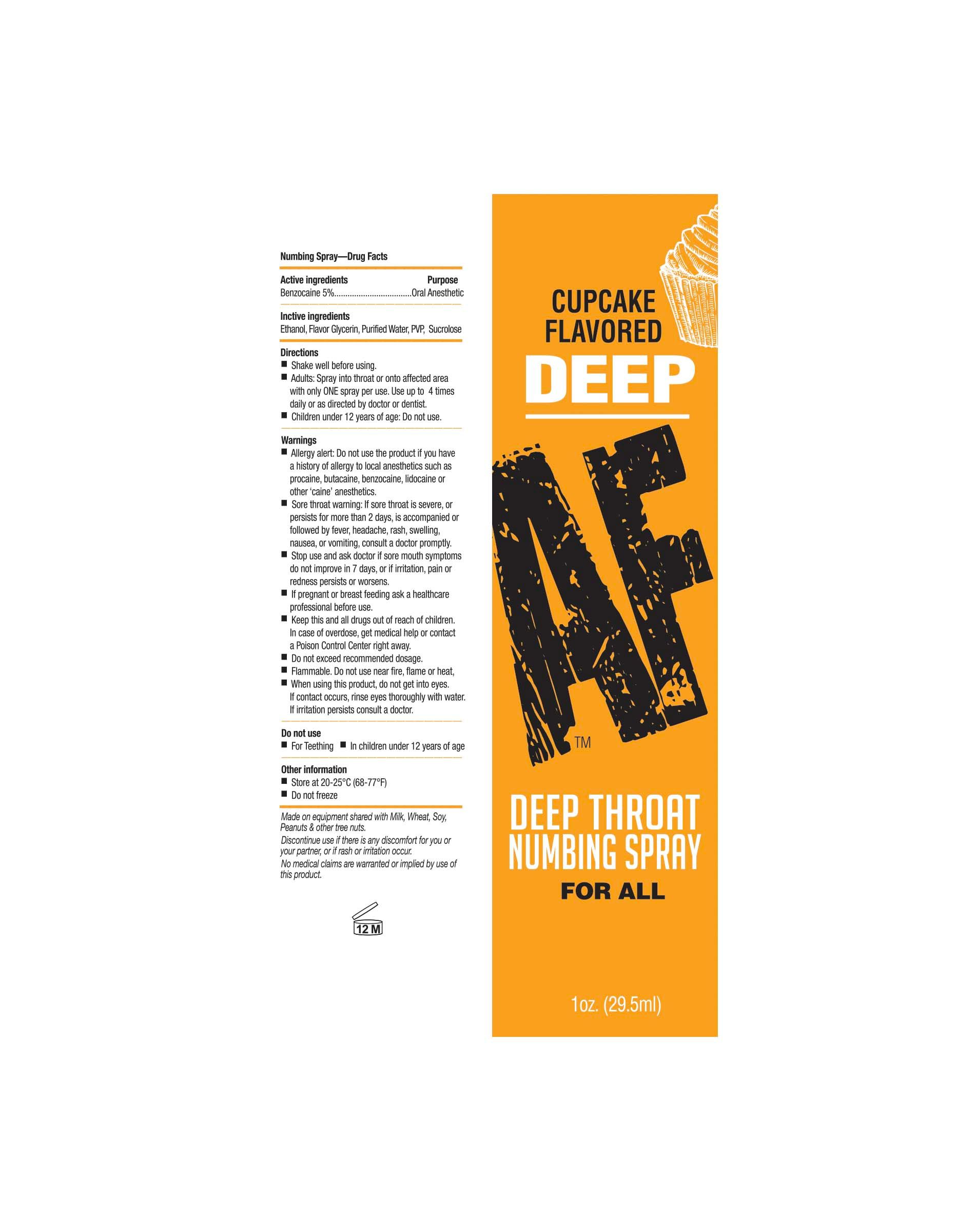 Deep AF Deep Throat Spray Cupcake 1 fluid ounce from Lttle Genie. Deep AF is specially formulated to gently numb the throat and alleviate the gag reflex often associated with oral sex. Deep AF Deep Throat Numbing Spray was created with the intention of cr