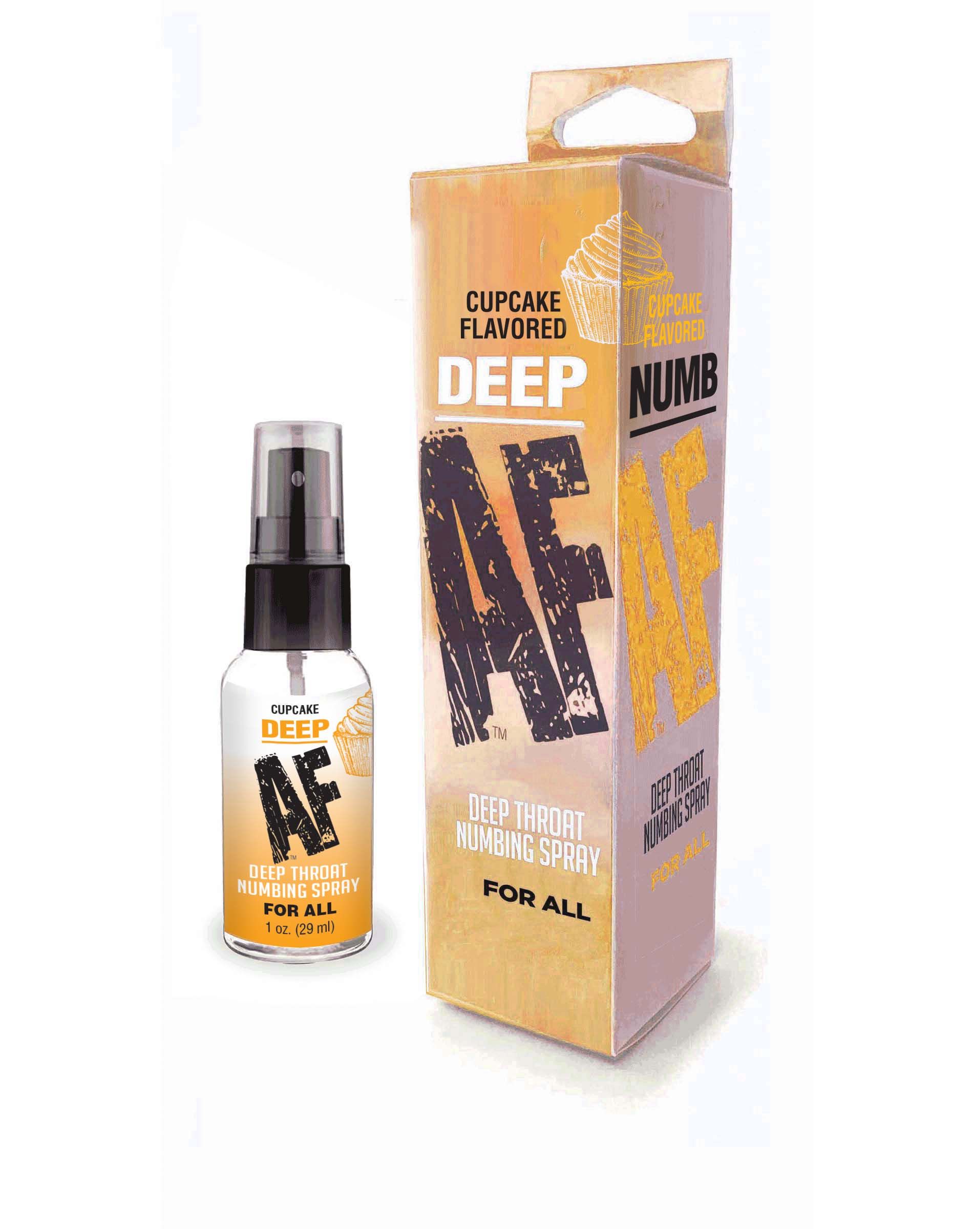 Deep AF Deep Throat Spray Cupcake 1 fluid ounce from Lttle Genie. Deep AF is specially formulated to gently numb the throat and alleviate the gag reflex often associated with oral sex. Deep AF Deep Throat Numbing Spray was created with the intention of cr