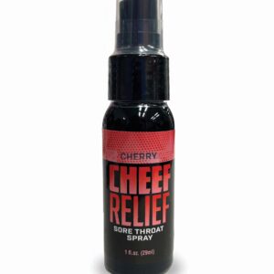 Cheef Relief Cherry Sore Throat Spray 1 fluid ounce from Little Genie Novelties. The ultimate solution for smokers seeking relief from dry cough and itchy throat. Our carefully crafted formula targets and relieves the pesky irritations associated with smo