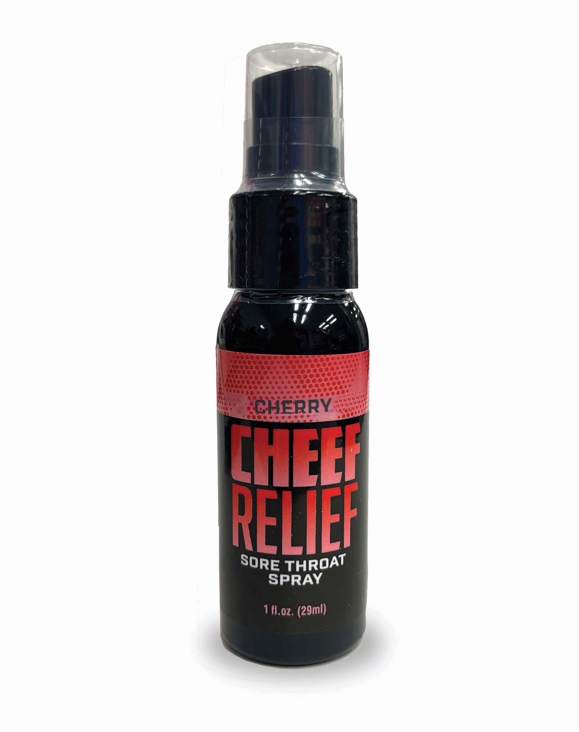 Cheef Relief Cherry Sore Throat Spray 1 fluid ounce from Little Genie Novelties. The ultimate solution for smokers seeking relief from dry cough and itchy throat. Our carefully crafted formula targets and relieves the pesky irritations associated with smo