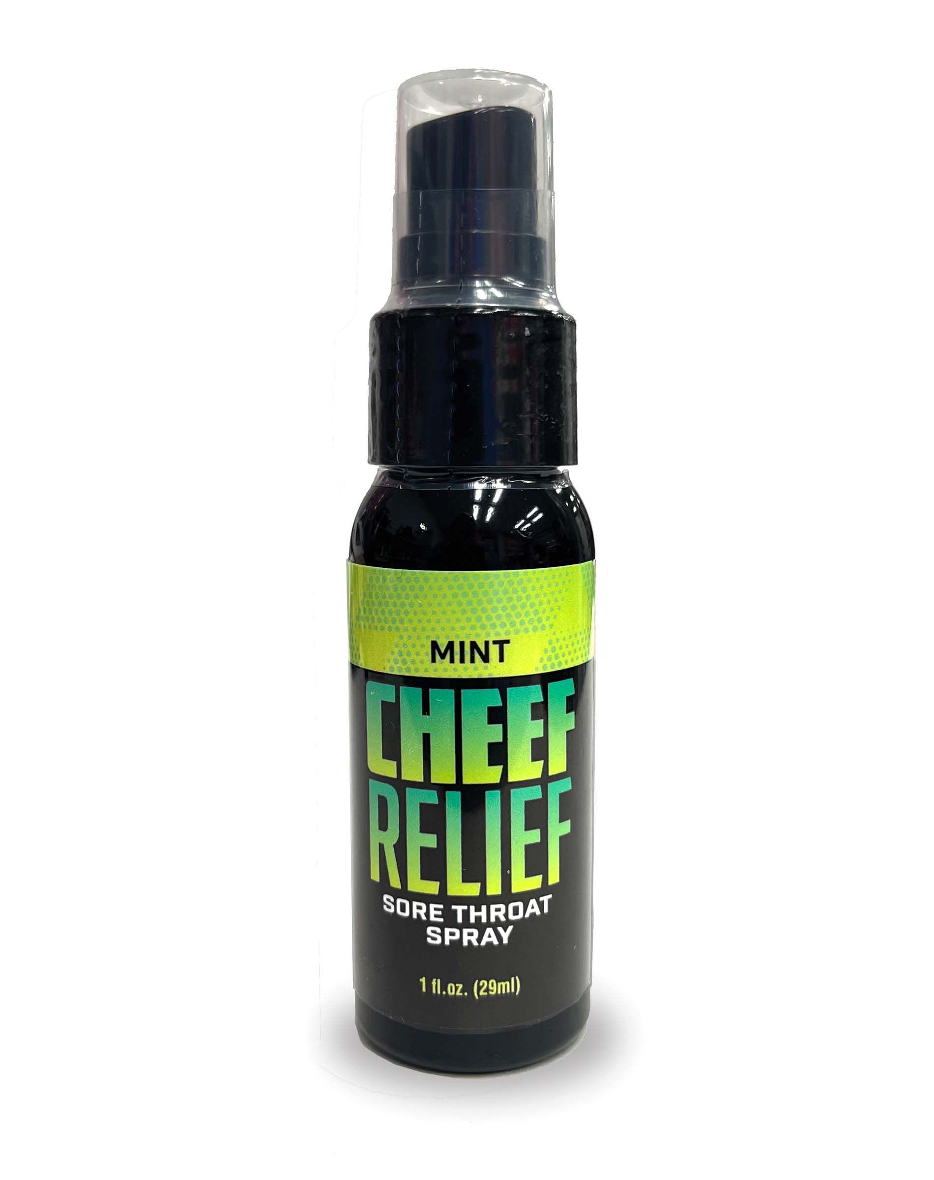 Cheef Relief Mint Sore Throat Spray 1 fluid ounce from Little Genie Novelties. The ultimate solution for smokers seeking relief from dry cough and itchy throat. Our carefully crafted formula targets and relieves the pesky irritations associated with smoki