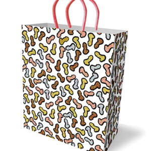 Glitterati Gift Bag from Little Genie. A great way to wrap any adult toys. Different color peckers all over. The Glitterati Penis Party Gift Bag elevates the penis to a whole new level of elegance. Who would not love receiving a fun flirty toy or gift in