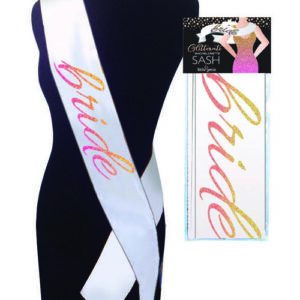 Glitterati Bride Sash from Little Genie. The Glitterati Bride Sash is a sparkling addition to your bachelorette or bridal party wardrobe. Enhance your night and ensure you will be the center of attention with this 68 inches sash. Elevate your bachelorette