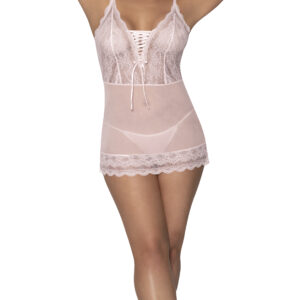 Seabreeze Lace Up Chemise and G-String Panty Set Blush Pink L/XL from Magic Silk Lingerie. Magic Silk Lace Up Chemise & G-Set Color: Blush Pink. Sizes available: S/M