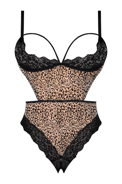 Purrect Half Cup Teddy with Split Crotch Leopard Print 2XL from Exposed Line Magic Silk Lingerie. From the Exposed by Magic Silk collection