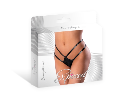 Liquid Onyx Crotchless Panty Black L/XL from Magic Silk Lingerie. From the Exposed by Magic Silk collection