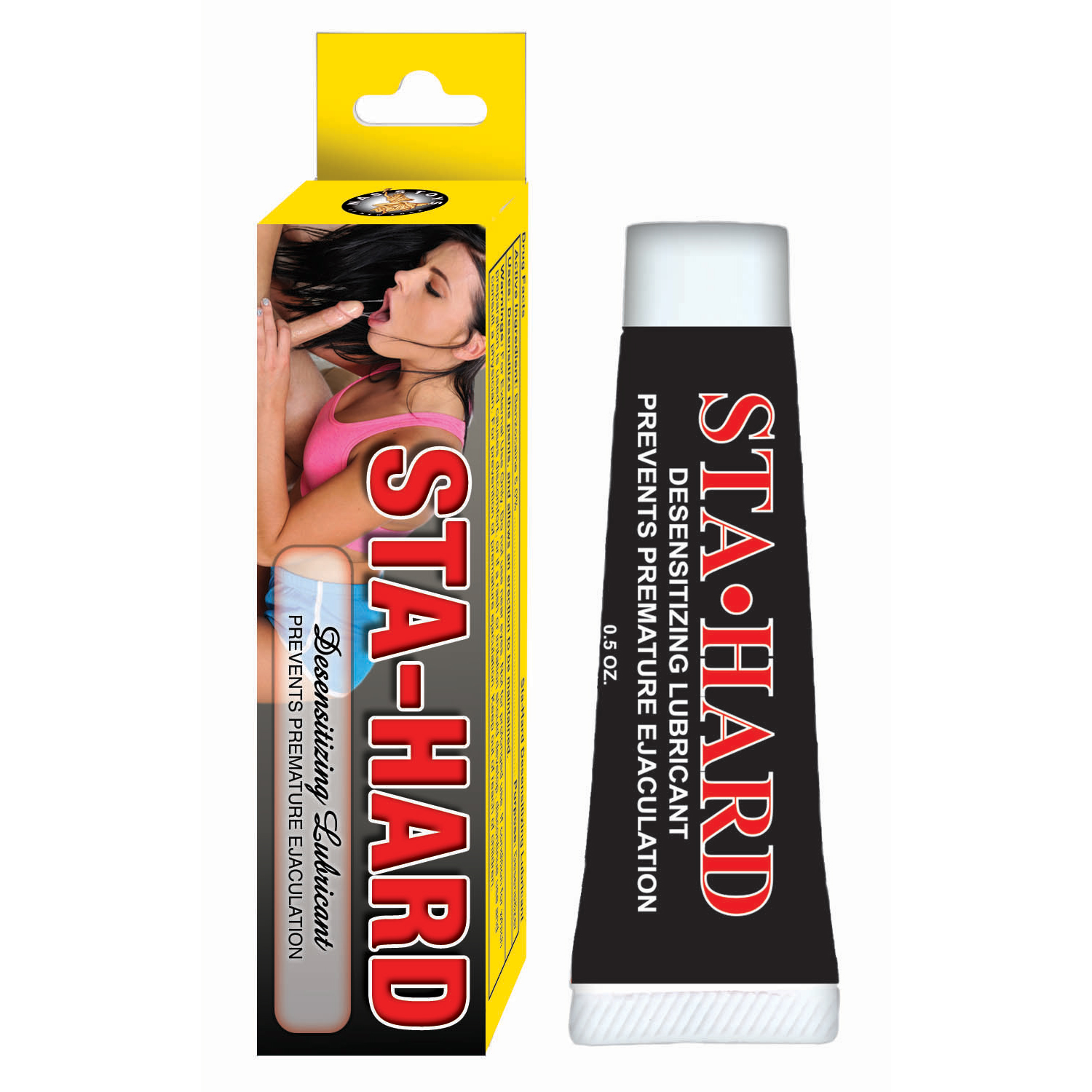 Sta-Hard Desensitizing Lubricant with Benzocaine from Nasstoys of New York. Available in 2 different sizes .5 ounce and 1.5 ounces tube. Prevents premature ejaculation. Plus now available in non-graphic home party box. Each sold separately. Classic famous