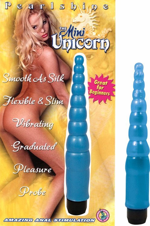 Great for a beginner The Mini Unicorn Vibrator Blue. Pearl Shine slim unicorn horn anal vibrator is a flexible graduated pleasure probe. Vibrating Probe with a graduated shaft amazing anal stimulator. Smooth as silk. Flexible and slim. Amazing anal stimul