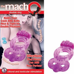 The Macho Double Ring Purple from Nasstoys of New York. Double Ring holds your cock and balls nice and tight for double pleasure. This clitoral and testicular stimulation cock ring offers vibrations that please you and your partner. Your lover will experi