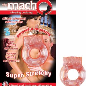 The Macho Vibrating Cock Ring Beige from Nasstoys of New York. The Macho Vibrating Cock ring helps man get long lasting erections and longer lasting excitement. Super stretchy vibrating cock ring with clitoral pleasing stim-u-nubs to tease her clitoris. T