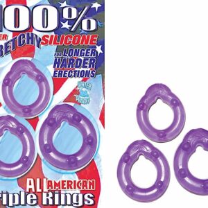 All American Rings Purple from Nasstoys. Be an All American penis with with this All American Triple Rings cock rings. A set of three 100% silicone cock rings of vary sizes that is designed for longer and harder erections. Use it all at once or work your