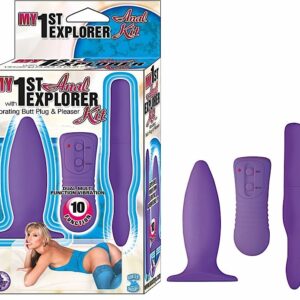 My 1st Anal Explorer Vibrating Butt Plug and Pleaser Purple Kit. Vibrating butt plug and pleaser kit features dual 10 function vibration. Waterproof vibrations for play outside the bedroom. Phthalates free