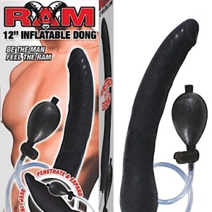 Nasstoys of New York Ram 12 inches Inflatable Dong Black. Penetrates deep and expands. Be the man feel the ram/ E-Z squeeze bulb. Expands 3 times its size. Safety release valve. Waterproof for play outside the bedroom. Made using Phthalates free material