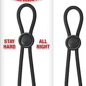 Mack Tuff Silicone Cock Tie Black from Nasstoys of New York features: adjustable cock ring Lasso style. Stay hard all night. Phthalate free materials: Silicone